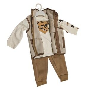 Toddler Boys 3pc Joggers Set Sherpa Vest Bear Graphic Tee Tan‎ 2T